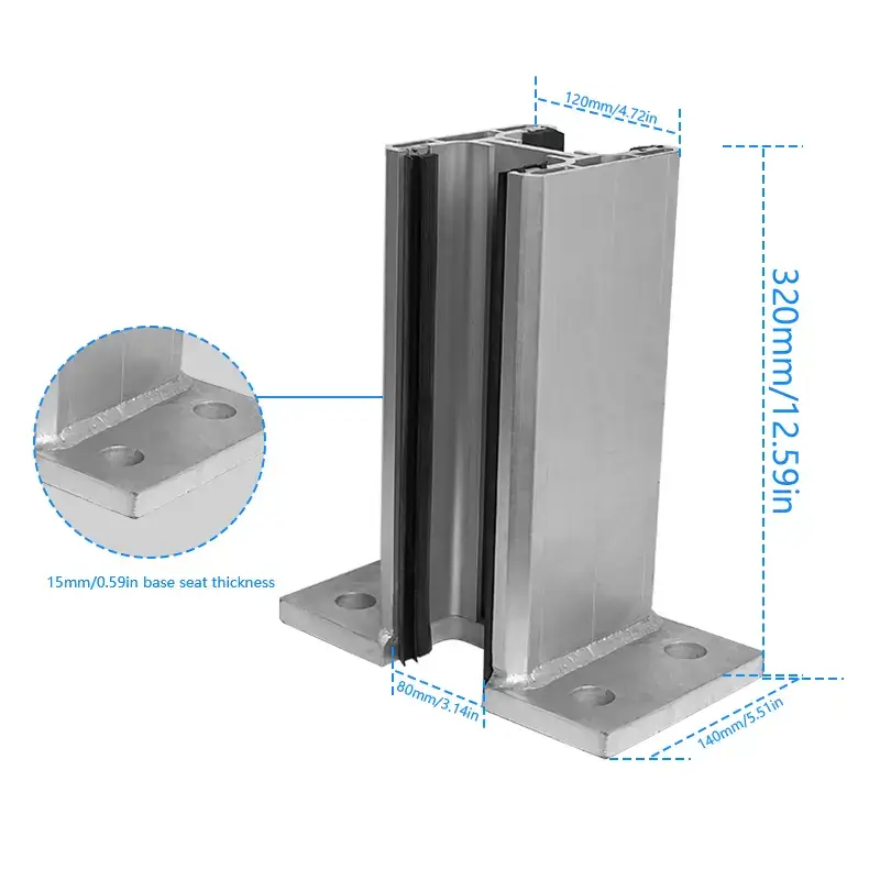 Center post for an aluminum flood barrier system up to 78.74 inches high