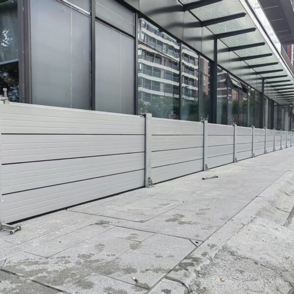 Removable aluminum flood barrier for warehouse entrance in Stanwood Washington